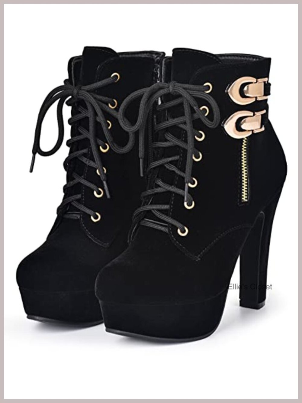 Chunky Heel Platform Ankle Boots Women Lace Up Suede Block Heel Booties
